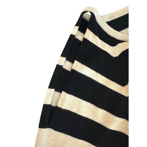 Boston Proper Black Tan Striped Soft Sweater Cold Shoulder Size XS Knit Top Fall - Picture 4 of 7